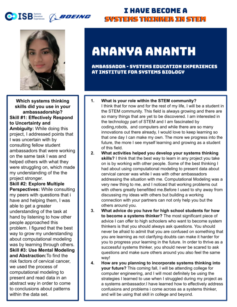 Ananya Ananthbaliga Systems Education Experiences